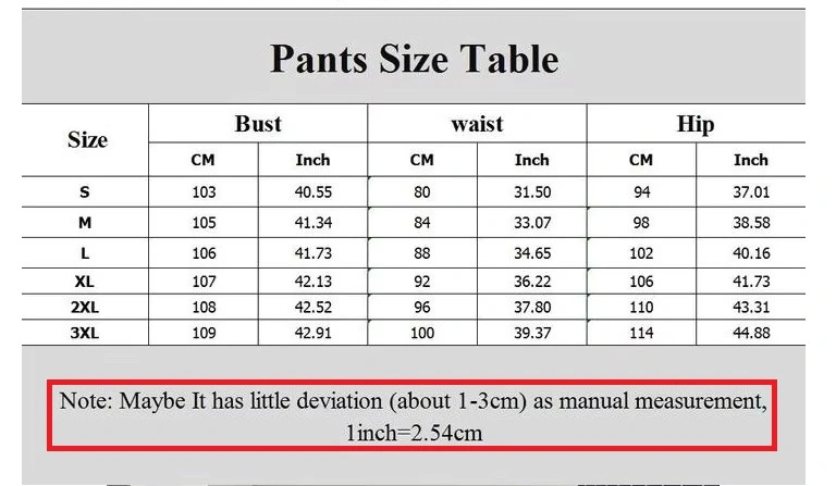jogger size chart