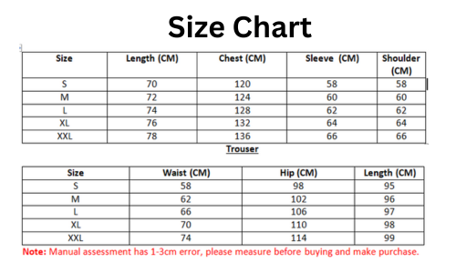 tracksuit size chart